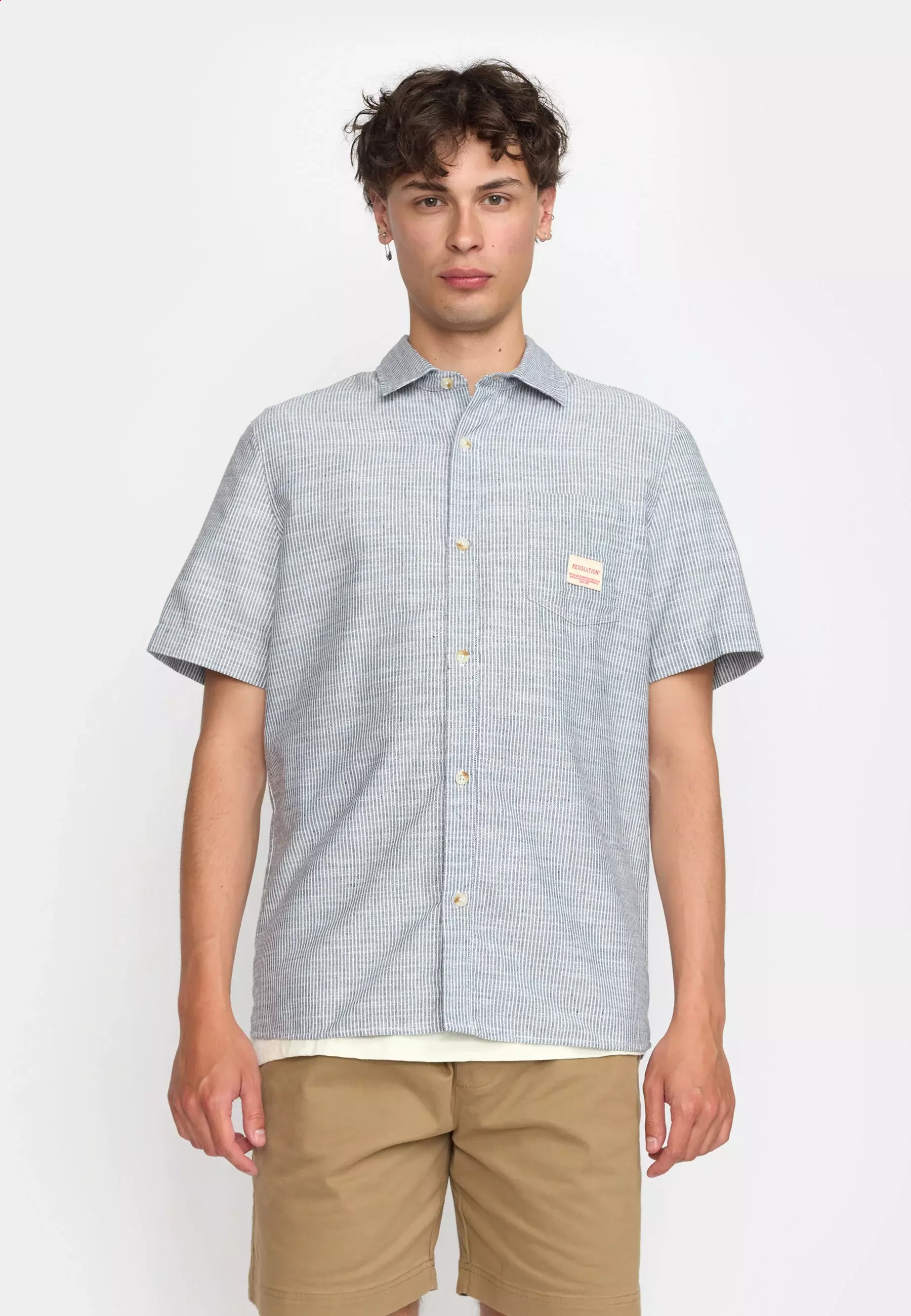 Revolution gestreiftes Kurzarm Hemd Herren blau